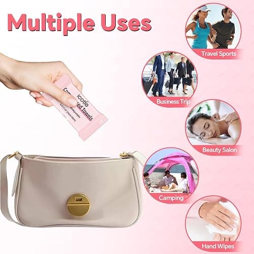 ICOTLE 50 Pcs Compressed Towels Disposable Cotton Coin Tissue Pack, Portable Face Cloths, Soft Thick Expandable Wash Towels for Travel, Home, Camping, Outdoor, Gym, Makeup Removal thumbnail 6