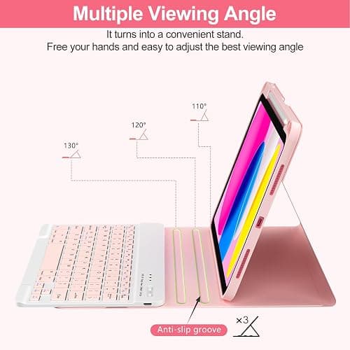 COO Keyboard Case for iPad 11/10th Gen 11/10.9 inch 2025 A16/2022, Detachable Wireless Bluetooth Case with Keyboard Built-in Right Side Pencil Holder, Auto Wake/Sleep for iPad A16 KeyboardCase (Pink) thumbnail 6