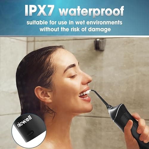 Nicwell Water Dental Flosser Teeth Pick - Cordless Portable 4 Modes Rechargeable Flossers Oral Irrigator IPX7 Waterproof Travel Gum Floss Cleaner Deep Cleaning Flossing Picks for Home Daily Shower thumbnail 5