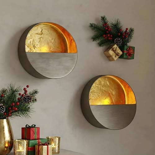NativeSkins Eclipse Metal Wall Candle Sconces Set of Two Wall Candle Holders - Set of 2 Handcrafted Decorative Tea Light Sconce for Living Room Decor Gold Tea Holder - Image 1