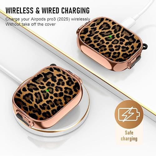 Maxjoy for Apple Airpods Pro 3 case(2025) Leopard with Safety Lock,Compatible Airpods Pro 3rd Generation case Cover,for Cute AirPods Pro Case Cheetah for Women Girly with Keychain-Gold Leopard Print thumbnail 2