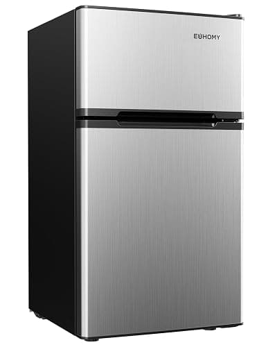EUHOMY Mini Fridge with Freezer, 3.2 Cu.Ft Mini Refrigerator fridge, 2 door For Bedroom/Dorm/Office/Apartment - Food Storage or Cooling drinks, Silver - Image 1