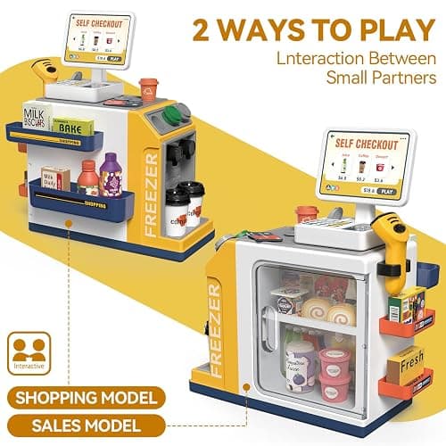 Kids Cash Register Playset - 48PCS Play Money, Calculator, Scanner,Ages 3+ | Toddlers Cash Register Playset with Credit Card & Play Food,for Boys and Girls Ages 3+ Pretend Grocery Store Shopping Playset thumbnail 3