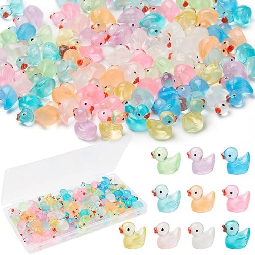 Fensong 100Pcs Luminous Mini Resin Ducks, 10 Bright Colors Glow in The Dark, Waterproof Tiny Ducks for Hiding, Garden and Aquarium. - Image 1