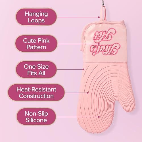 Paris Hilton Oven Mitt Set with Iconic That's HOT Design, Heat Resistant Pot Holders Featuring Non-Slip Textured Silicone Grips, 2-Piece Set, Pink thumbnail 5