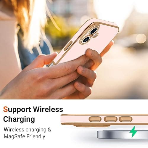 Teageo for iPhone 16 Case with Screen Protector [2 Pack], Light Pink | Girl Women Cute Girly Love-Heart Luxury Gold Soft Cover Camera Protection Shockproof Phone Case for iPhone 16 thumbnail 5