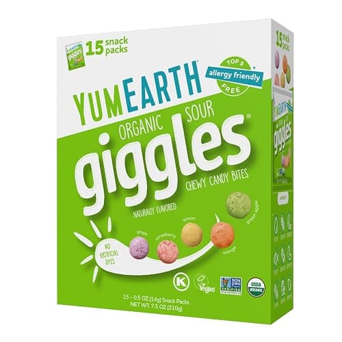 YumEarth Organic Sour Giggles Chewy Candy – Allergy Friendly, No Artificial Dyes, Non GMO, Gluten Free, Sour Fruit Flavored, Vegan Candy Snacks 0.5 ounce (Box of 15) - Image 1