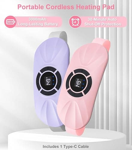 Portable Cordless Heating Pad for Period Cramps, Voice Reminder Menstrual Heating Pad with 6 Heat and 6 Vibration Modes, 3s Fast Heating, Gifts for Her Women Girls, Pink thumbnail 5