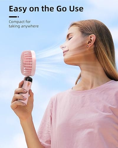Koonie Handheld Fan, 5 Speeds, 8H Battery, 90° Tilt, Rechargeable, Pink | Digital display, 8-hour runtime, 90° adjustable tilt, battery operated, portable, for indoor & outdoor use thumbnail 2