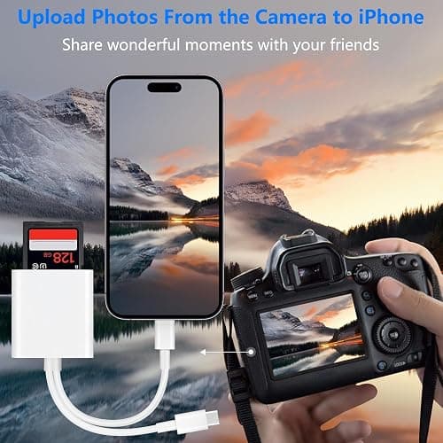 SD Card Reader for iPhone 15/14, Digital Camera Adapter, Memory Card Reader for iPhone 13/12, Plug and Play thumbnail 7
