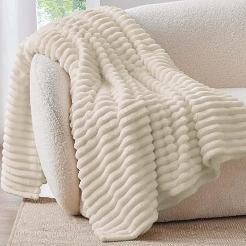 BEDELITE Beige Fleece Throw Blankets, Fluffy Blanket for Couch, 50x60 Inch | Soft Warm Plush Cozy Blanket, Fuzzy Blanket for Sofa Bed Bedroom Living Room Decor, Couverture, Gifts for Women Men Friends - Image 1