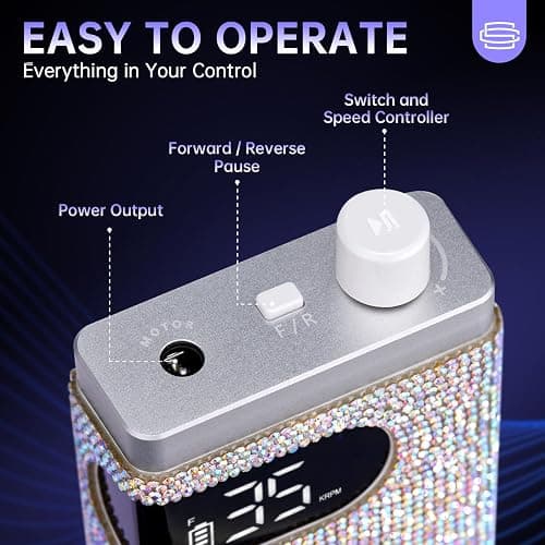 CHRISTINE SHELLY Rechargeable 35000RPM Nail Drill Sparkling Portable Professional Electric Nail File with 12 Drill Bit for Acrylic/Gel Nails Professional Nail Tools for Manicure Pedicure, Glitter thumbnail 4