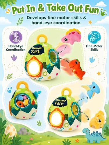 Baby Toys 6-12 Months - Soft Baby Stuffed Dinosaur with 5 Sensory Dinos | Rattle, Crinkle Paper, Squeaker, Mirror, Montessori Plush Toys for Toddlers 0-3 Years Old - Christmas Birthday Gift thumbnail 2