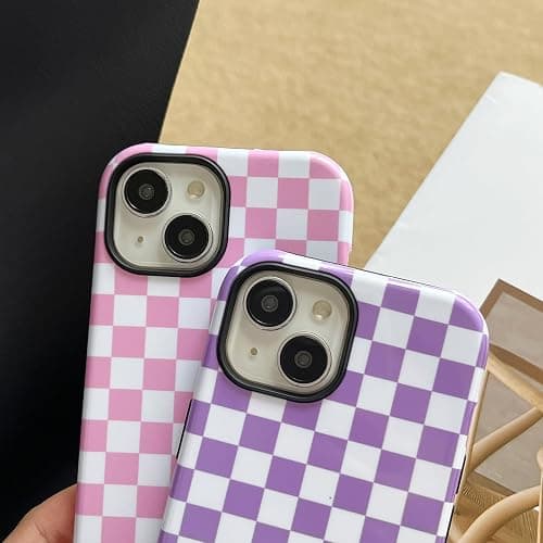 Longlayss Compatible with iPhone 13/14 Case Cute Aesthetic Checkerboard Checkered Phone Case for Women Girl Shockproof Slim TPU and Hard PC Protective Cover (Antique White) thumbnail 7