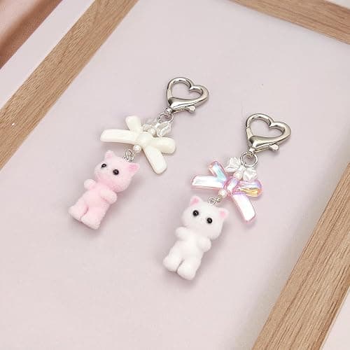 Nalefow Cute Pink Keychain,Fuzzy Cat Keychain Aesthetic Y2K KeychainStylish KeychainsAccessories thumbnail 2