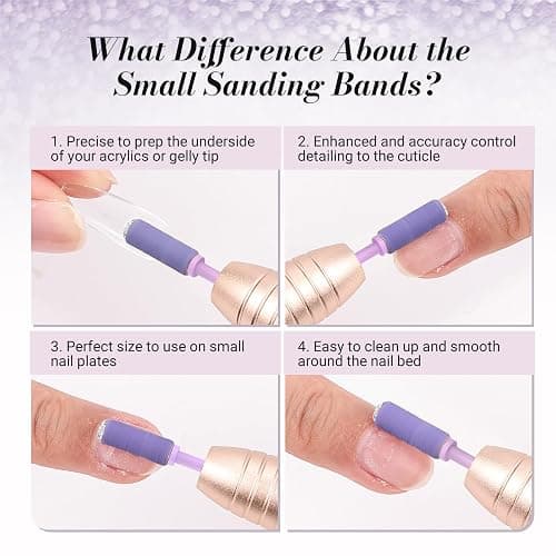MelodySusie 50 Pcs Nail Drill Bits Small Sanding Bands with 3.1mm Mandrel Bit, 180 Fine Grit Nail File for Acrylic Nails Gel Manicures and Pedicure, Purple thumbnail 3