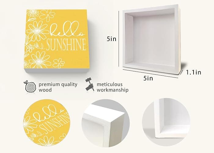 ULEGIE Summer Decor, Summer Decorations For Office Bathroom Kitchen Home, Yellow Wooden Box Sign For Bathroom Shelf Table Desk Accessories Decoration, 5x5 inch thumbnail 3