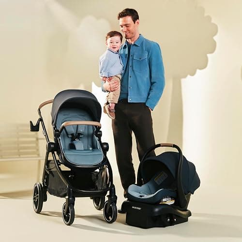 Maxi-Cosi Zelia Pro 5-in-1 Travel System with Mico Pro Infant Car Seat, Baby Stroller Combo, Reversible Seat, Large Wheels, Adjustable Handle, Newborn to Toddler, Lightweight, Caspian Caviar thumbnail 17