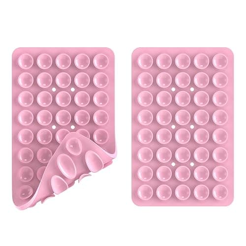 CMZZ Double Sided Silicone Suction Phone Holder Mount, Silicon Accessory for iPhone and Android, Hands-Free Mirror Shower Phone Holder, TikTok Videos and Selfies (Light Pink+Transparent) thumbnail 4