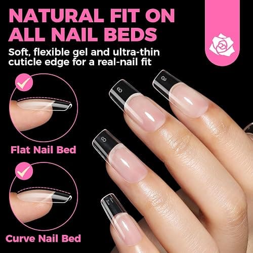 UNA GELLA Medium Square Tips für Gelnägel, 504 Stück 10 Größen, Soft Gel Press-On Nails, Vorgeformte Full-Cover Nagelspitzen, Acryl Nagelverlängerung für Nagelkunst & Home DIY thumbnail 3