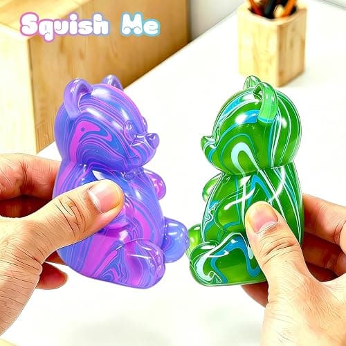 2 Pcs Gummy Bear Squishyies Fidget, Squeeze Stress Balls for Anxiety Relief, Maltose Filled Fidget Toys for Adults, Party Favors, Birthday Gifts, Classroom Prizes & Goodie Bag Fillers (Blue&Purple) thumbnail 2