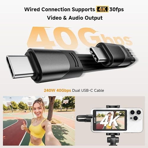 Gitfos Vlog - Pantalla de monitor selfie para iPhone, grabación con cable 4K 30 fps, con cable USB-C de 40 Gbps, salida de audio con cable, selfie magnético dual para selfie Vlog, transmisión en vivo thumbnail 3