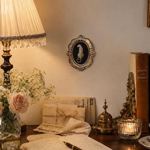Dimurela Vintage Cheetah Leopard Small Oval Picture Frame, Dark Academia Black Bronze Photo Frame, Trendy Preppy Mini Tabletop Wall Decor Art for Shelf Desk Bedroom Living Room Girls Home 3.9x4.7in thumbnail 2