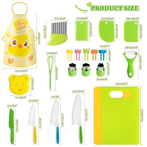 Mactoou Kids Kitchen Knives, 27 Pieces Kids Knife for Real Cooking, Toddler Safe Knives Set with Plastic Knife, Crinkle Cutter for 2 3 4 5 6 7 8 9 10+ Year Old Boys Girls thumbnail 3