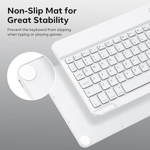 OMOTON Bluetooth Keyboard, Backlight Wireless Rechargeable Keyboard for iPad, iPad Pro, iPad mini, iPad Air with Illuminated LED (White) - White thumbnail 8