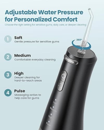 Onlyone Rechargeable Cordless Water Flosser with Adjustable Water Pressure for Daily Oral Care, Power Dental Flosser for Home and Travel Use, Portable Oral Irrigator for Sensitive Gums and Braces Care thumbnail 3