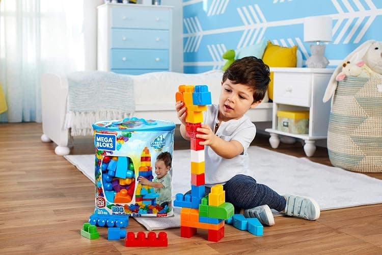 MEGA BLOKS First Builders Toddler Blocks Toys Set, Big Building Bag with 80 Pieces and Storage, Blue, Ages 1+ Years thumbnail 2