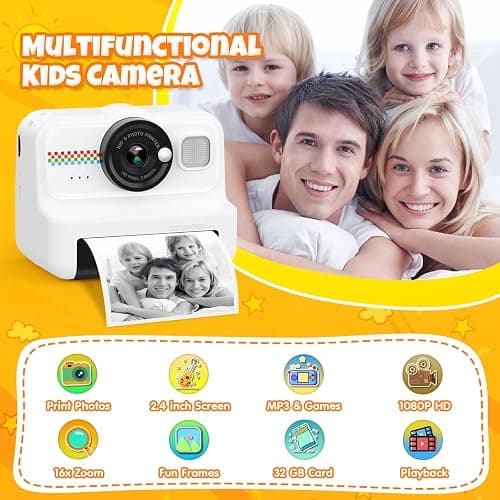 HiMont Kids Instant Print Camera, 1080P HD with 3 Rolls Print Paper & 32GB Card, Ideal Kids Toys Gifts for Boys & Girls Age 3-14 (Black) thumbnail 2
