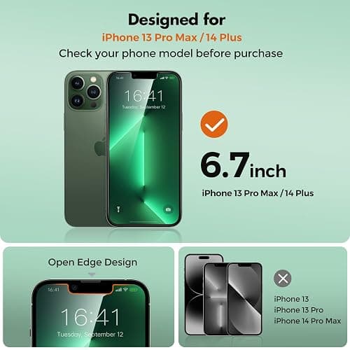 UNBREAKcable 2 Pack Screen Protector for iPhone 14 Plus/13 Pro Max, Shatterproof Tempered Glass [9H+ Hardness] [Easy Installation Frame] [99.99% HD Clear] for Apple iPhone 13 Pro Max/14 Plus thumbnail 2