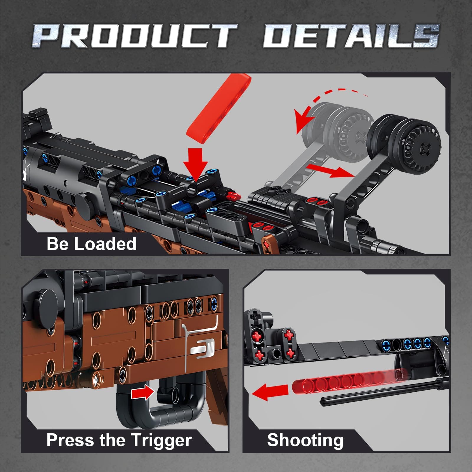 Finger Rock 98K Model Gun Building Blocks Set for Adults, 1:1 Simulation Shootable Mechanical Weapon Technical Building Kit, 1206 Pieces Surprises Collectible Gift for Military Weapon Toy Lovers thumbnail 4