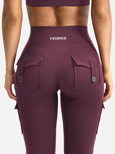 YEOREO CoreFlex Women Workout Flare Leggings with Pockets Hidden Scrunch High Waisted Cargo Gym Yoga No Front Seam Leggings thumbnail 8