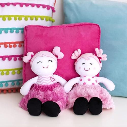 Baby Starters Plush Baby Doll with Rattle, Brunette Olivia, Pink, 9 inch thumbnail 3