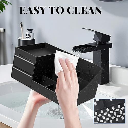 Novalunae Mens Bathroom Organizer with Drawer, Black Cologne and Perfume Display Stand with Storage Shelf for Vanity, Bathroom Counter, Shaving Supplies, Skin Care, Cologne Organizer for Men thumbnail 6