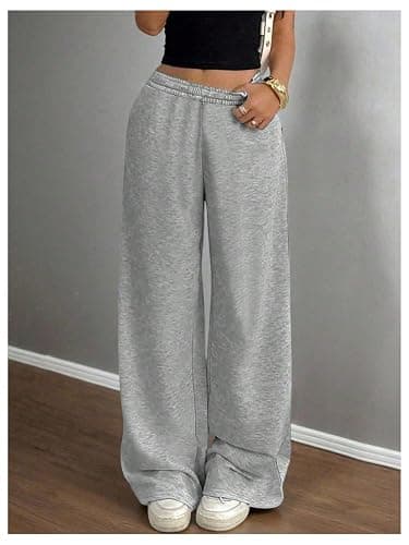 Verdusa Girl's Elastic Waist Sweatpants Wide Leg Casual Pants with Pockets Fitness Clothing thumbnail 5
