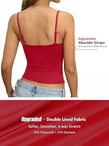 EasyGala Womens Padded Double Lined Crop Tank Tops Square Neck Built in Bra Tops Spaghetti Strap Fitted Camisole Y2K Clothes thumbnail 5