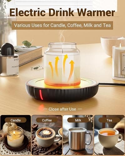 HouseGem Large Candle Warmer Plate - Coffee Cup Mug Warmer for Desk, Candle Melter, Electric Mug Heater for Beverages, Milk & Tea, Coffee Accessories Ideal Gifts Keep Cup Warm (Black) thumbnail 2