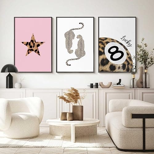 Leopard Wall Art Cheetah Canvas Prints Lucky 8 Ball Wall Decor Fashion Leopard Poster Aesthetic Pictures Trendy Cheetah Painting Preppy Artwork for Living Room Bedroom 16x24 Inch Unframed Set of 3 thumbnail 5