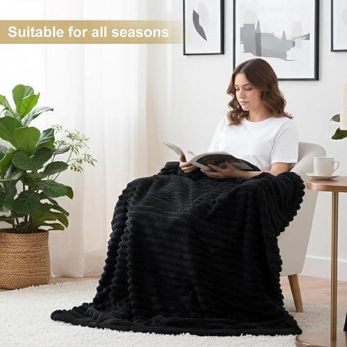decorUhome Christmas Soft Fleece Black Blanket Queen Size for Bed, Cozy Fluffy Plush Flannel Large Striped Throws for Couch Sofa, Lightweight Decorative Fuzzy Blanket for Woman, 90x90 Inches thumbnail 7