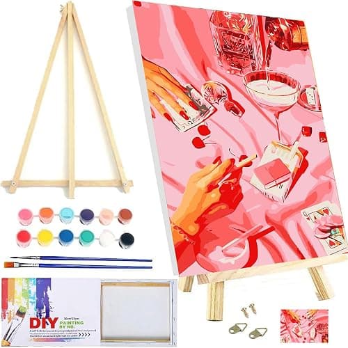 MXCFZX Vintage Poker Paint by Numbers kit for Adults/Beginner Framed - Small Easy Acrylic Paint by Number Kits on Advanced Canvas 12x16 in, Retro Funny Drinks Paint Crafts for Home Decor with Framed - Image 1