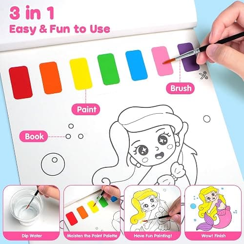 ZIZZ Paint with Water Coloring Books for Toddlers, 3PCS Watercolor Painting Set for Kids Ages 3-8, No-Mess Arts and Crafts for Kids, Art Supplies Craft Kits, Easter Basket Stuffers Gifts for Girls Boy thumbnail 4