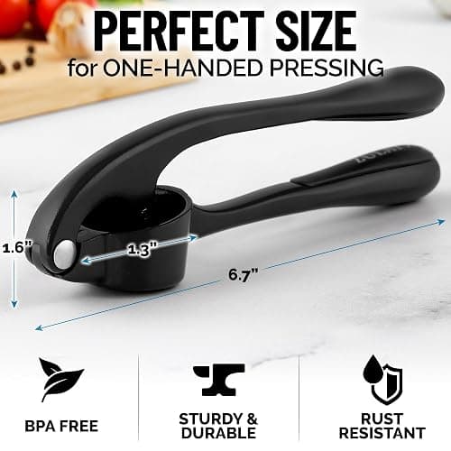 Zulay Kitchen Premium Garlic Press Set - Rust Proof Professional Garlic Mincer Tool - Easy-Squeeze, Easy-Clean with Soft, Ergonomic Handle - Silicone Garlic Peeler & Brush (Black) thumbnail 2