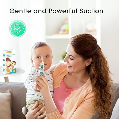 Electric Nasal Aspirator for Baby, Nose Aspirator for Toddlers, Waterproof Baby Nose Sucker, Nose Cleaner with 3 Silicone Tips, Adjustable Suction Level, Music and Light Soothing Function,Green thumbnail 2