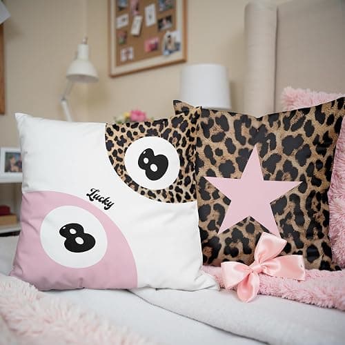GTYNU Trendy Funky Cheetah Pink Y2K Luck 8 Ball Pillow Covers 18x18 Set of 2,Cheetah Leopard Lover Gifts for Women,Coquette Preppy Pillow Covers for Girls Room Dorm Apartment Decor thumbnail 4