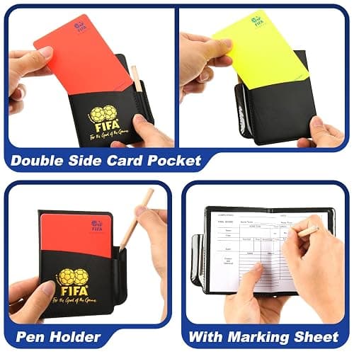 Cosmos Soccer Referee Card Set Red Card Yellow Card Wallet Set with Metal Referee Whistle & Score Sheets, Soccer Referee Accessories Kit for Soccer Football Match Sports Game, Random Rope Color. thumbnail 4
