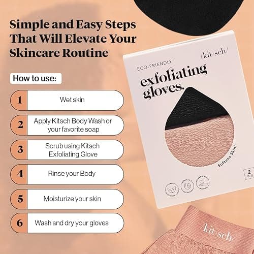 Kitsch Exfoliating Glove – Exfoliating Mitt - 2pc Black & Terracotta | Korean Exfoliating Mit & Deep Exfoliating Body Scrubber for Shower, Bath | Body Exfoliator Glove, Dead Skin Remover thumbnail 4