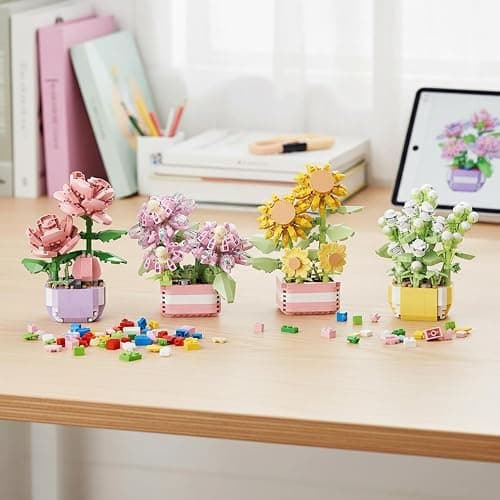 YINGYIWH Mini Flowers Botanical Collection Building Sets,Plants Office Home Decor Bonsai Building Toys, Creative Flowers Building Project for Adults, Gifts Ideas for Girls Women(4set) thumbnail 9
